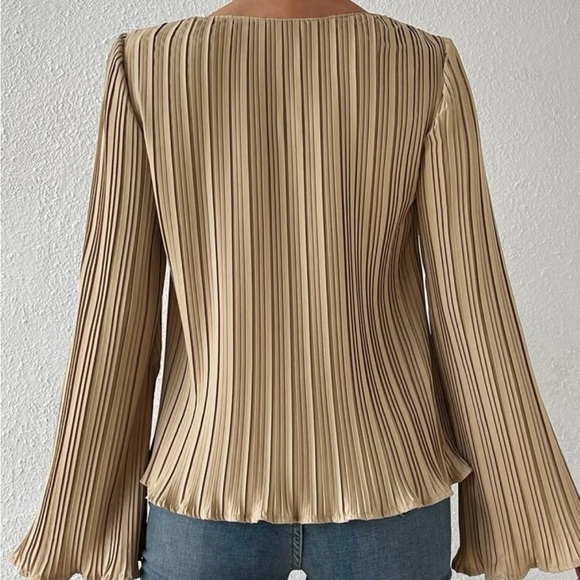 SHEIN Privé Solid Pleated Bell Sleeve
Blouse - Picture 2 of 8